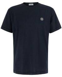 Stone Island - Crew Neck T-Shirt With Logo Patch On The Front - Lyst