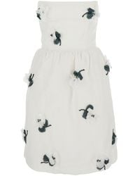 ShuShu/Tong - Strapless Linen Dress With Floral Appliqué - Lyst