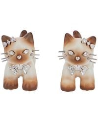 YVMIN - Split Kitten Earrings With Metal Details And Glossy Finish, Brow - Lyst