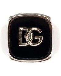 Dolce & Gabbana - Dolce & Gabbana Man's Black Enameled Brass Ring With Logo - Lyst
