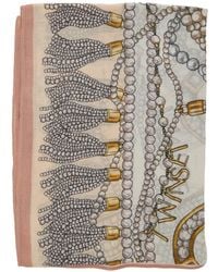Twinset - Scarf With All-Over Pearl Print And Logo Lettering - Lyst