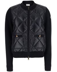 Moncler - Crew Neck Cardigan With Logo Patch On The Sleeve - Lyst