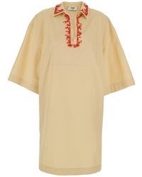 Fendi - Dress With Open Polo Shirt Style Collar And Embroidery On The Collar - Lyst