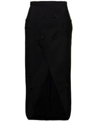Alexander McQueen - Black Long Sartorial Skirt With Front Split In Wool - Lyst