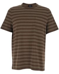 A.P.C. - Crew Neck T-Shirt With Striped Motif And Logo On Front In - Lyst