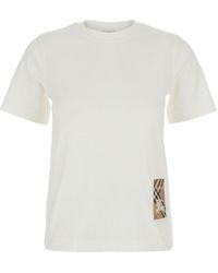 Burberry - T-Shirt Con Patch Logo Con Motivo Check Sul Fronte - Lyst