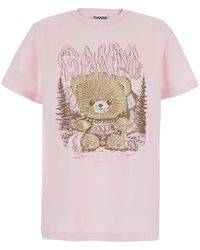 Ganni - T-Shirt With Round Neck And Short Sleeves - Lyst