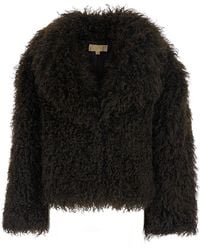 MICHAEL Michael Kors - Faux Fur Crop Peacoat Jacket With Notched Collar - Lyst