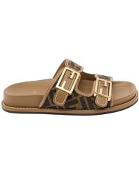 Fendi - Slide With Double Buckles With Logo - Lyst
