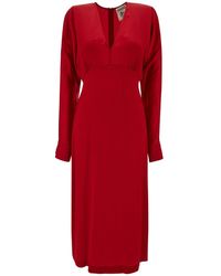 Semicouture - Midi V Neck Dress With Long Sleeve - Lyst