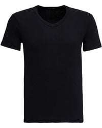 Tom Ford - T-Shirt Nera Di Cotone Stretch Con Scollo A V - Lyst