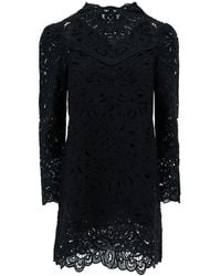 Isabel Marant - 'daphne' Mini Black Dress With Flower Embroidery In Guipure Woman - Lyst