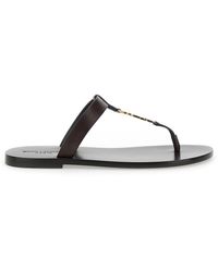 Saint Laurent - 'Cassandre' Flat Sandals With A T-Strap - Lyst