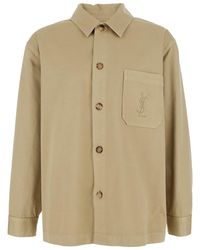 Saint Laurent - Shirt With Classic Collar And Cassandre Embroidery - Lyst
