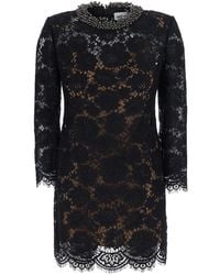 Self-Portrait - Mini Dress With Lace Sleeves Polyamide - Lyst