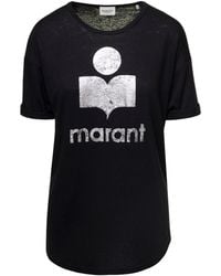 Isabel Marant - T-shirt 'koldi' girocollo con logo a contrasto in lino donna - Lyst