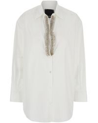 Pinko - Shirt With V Neck Collar And Rhinestone Embellishments On - Lyst