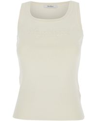 Max Mara - Top 'Pentola' Smanicato Con Scollo Quadrato E Ricamo Logo Let - Lyst