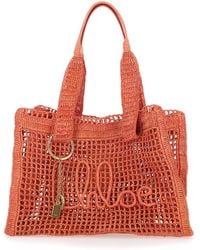 Chloé - Fuchsia Tote Bag With Lock On The Front And Logo Lettering Embro - Lyst