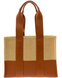 Chloé - 'Woody Medium' Tote Bag With Logo Embroidery - Lyst