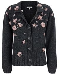 Markgong - Cardigan With Notched Revers And Floral Bead Appliqués I - Lyst