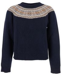 Celine - Crew Neck Sweater With Geometric Pattern - Lyst