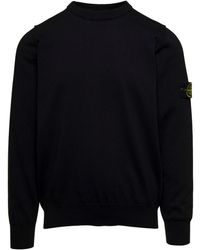 Stone Island - Crew Neck Sweater With Logo Application On Sleeve I - Lyst