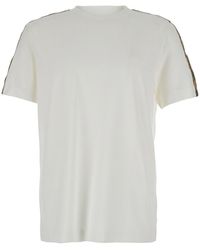 Burberry - Crewneck T-Shirt With Check Motif On The Sleeve And Ekd Logo Embroidery On The Front - Lyst