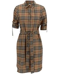 Burberry - Mini Dress With Matching Belt And Check Print - Lyst