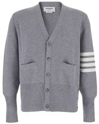 Thom Browne - Cardigan With V Neck And Striped Detail On The Sleeve - Lyst