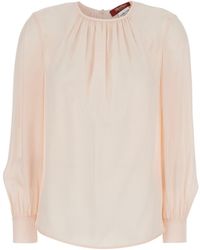 Max Mara - 'Colmo' Silk Blouse With Round Neck And Ruffle Det - Lyst