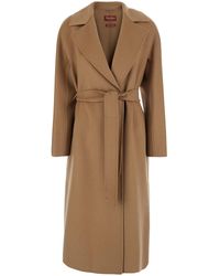 Max Mara - Coat With Wide Notched Revers And Front Belt Clos - Lyst
