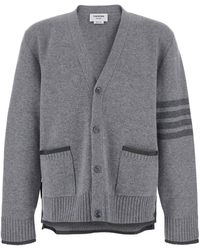 Thom Browne - Cardigan With V Neck And Striped Detail On The Sleeve - Lyst