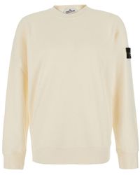 Stone Island - Summer Sweatshirt With Crew Neck, Long Sleeves, Logo Patc - Lyst