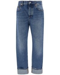 Gucci - '90's' Light Jeans With Horsebit Detail And Turn-Up Hem - Lyst