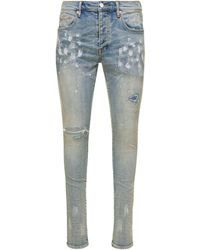 Purple Brand - Light E Five Pockets Skinny Jeans With Paint Stains In Cotton Denim Man - Lyst