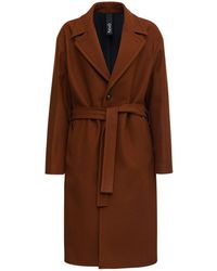 Hevò Single Breasted Coat With Belt - Brown