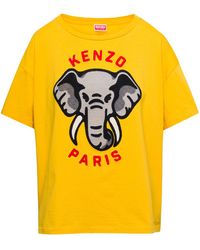 KENZO - T-Shirt Oversize Con Stampa Elefante E Logo Sul Davanti - Lyst