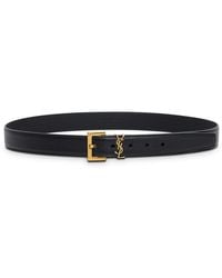 Saint Laurent - Leather Belt With Logo Buckle - Lyst
