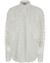 MSGM - Shirt, Semi-Transparent, Embroidered - Lyst