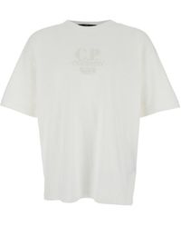 C.P. Company - T-Shirt With Logo Embroidered On The Front Tone-On-Tone - Lyst