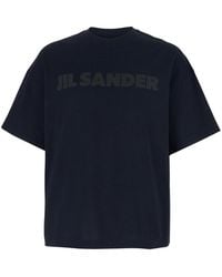 Jil Sander - T-Shirt Girocollo Con Logo Lettering Sul Fronte - Lyst