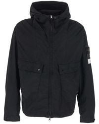 Stone Island - Jacket With Hood With Buttons And Logo Patch On The Sleeve - Lyst
