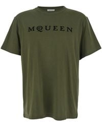 McQueen - T-Shirt Girocollo Con Stampa Logo Sul Fronte - Lyst