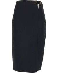 Elisabetta Franchi - Midi Skirt With Side Vent And Cut-Out With Lo - Lyst
