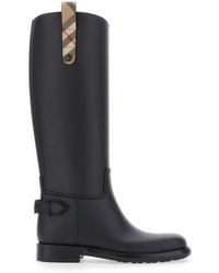 Burberry - 'Cavalier' Rain Boots With Check Heel Tab And Back Buck - Lyst