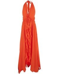 Blumarine - Long Dress With Halterneck And Floral Decorations - Lyst