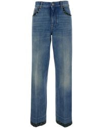 Valentino - Jeans With Logo Patch On The Rear And Floral Details In - Lyst