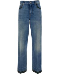 Valentino - Jeans With Logo Patch On The Rear And Floral Details In - Lyst