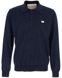 Valentino - Polo Style Sweater With Vlogo Plaque On The Front - Lyst